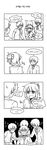  4boys 4koma :o blush check_translation comic covering_face crying feelition greyscale hair_ribbon hand_on_another's_shoulder highres hug hug_from_behind kimi_no_na_wa korean miyamizu_mitsuha monochrome multiple_boys multiple_persona necktie older open_mouth ribbon scared school_uniform shaded_face spoilers sweat sweating_profusely tachibana_taki tears translation_request trembling v-shaped_eyebrows younger 