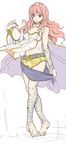  adapted_costume bad_feet bandages bare_shoulders belt breasts cape celica_(fire_emblem) cleavage commentary_request crossed_legs fire_emblem fire_emblem:_kakusei fire_emblem_echoes:_mou_hitori_no_eiyuuou fire_emblem_gaiden full_body holding_clothes jiejio long_hair pink_hair short_shorts shorts sideboob simple_background sketch sleeveless solo strapless tiara white_background 