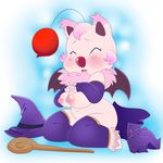  2017 3_fingers areola bat_wings blush breasts chest_tuft costume final_fantasy fur lonbluewolf membranous_wings moogle navel nipples open_mouth pink_fur solo square_enix tongue tuft video_games wings 