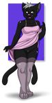  2016 black_fur bottomless cat clothed clothing feline female fur grey_eyes grey_hair hair legwear mammal multi_tail nightgown os pink_nose pussy solo stockings 