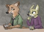  anothercolouranon anthro black_nose canine clothed clothing disney duo female fox fur male mammal nick_wilde nobody_(artist) skye_(zootopia) zootopia 