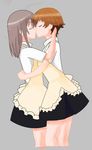  2girls eyes_closed grey_hair hand_on_waist kiss miyakoshi_hana muranushi_sayuri petite red_hear tomboy working!! working!!(web_manga) yuri 