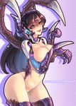  alternate_breast_size arched_back blizzard_(company) bottomless breast_press breasts brown_eyes brown_hair censored claws cleavage company_connection covering covering_breasts crossover d.va_(overwatch) fang fusion heart heart_censor highres large_breasts long_hair looking_at_viewer overwatch patreon_username phandit_thirathon smile solo starcraft watermark web_address zerg_(starcraft) 