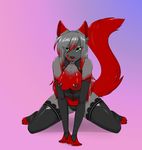  anthro breasts canine clothing female kneeling legwear licking licking_lips lingerie looking_at_viewer mammal nipples panties racerdragon smile solo stockings thick_thighs tongue tongue_out underwear 