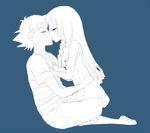  1girl blue_background hetero kiss kuriyama lillie_(pokemon) pokemon pokemon_(anime) pokemon_sm_(anime) satoshi_(pokemon) sketch 