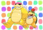  anthro bowser_jr. cute_fangs duo eyewear grin hands_on_hips hisashino koopa koopaling male mario_bros mostly_nude neckerchief nintendo nude overweight overweight_male reptile roy_koopa scalie shell size_difference spikes sunglasses video_games 