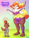  &lt;3 2016 ? big_breasts black_nose black_skin bow braixen breasts canine claws clothing dog english_text fangs female fur hair hindpaw looking_down male mammal nintendo open_mouth orange_fur orange_hair pants paws pok&eacute;mon pok&eacute;morph red_eyes sheela short_hair size_difference skimoy smile standing stick teeth text thick_thighs tongue video_games white_fur wide_hips yellow_fur 
