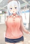  cleavage kantai_collection kashima_(kancolle) open_shirt sakiryo_kanna signed sweater 