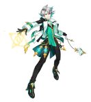  ainchase_ishmael blue_hair chain coat elsword full_body gloves green_eyes grey_hair highres lofty:_anpassen_(elsword) male_focus multicolored_hair pendulum smile solo transparent_background 