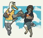  2012 anchor anthro anthro_on_anthro avian barefoot beak beak_piercing beverage biped bird bird_feet border breast_size_difference breasts brown_beak brown_feathers brown_hair brown_pelican brown_wings claws clothing cloud cloudscape digital_drawing_(artwork) digital_media_(artwork) dipstick_beak disposable_cup drinking duo eye_contact eyelashes eyewear eyewear_on_head facial_piercing feather_hands feathered_wings feathers female female/female full-length_portrait furgonomics furry-specific_piercing glasses green_claws grey_beak grey_eyes grey_feathers grey_tail grey_wings hair hand_holding holding_beverage holding_cup holding_object hoodie jewelry long_neck looking_at_another mcdonald&#039;s medium_breasts multicolored_feathers necklace non-mammal_breasts nose_piercing nose_ring outside_border pelican pelimo piercing pince-nez portrait raised_leg samgull_(samyena) seagull septum_piercing short_hair shorts sky slightly_chubby slothbug small_breasts smile sooty_gull straw sunglasses sunglasses_on_head suspended_in_midair tail_feathers talons tan_beak toe_claws tomboy two_tone_beak two_tone_tail two_tone_wings white_border white_feathers white_tail white_wings winged_arms wings yellow_beak yellow_eyes yellow_feathers 