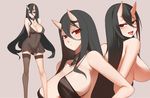  :p arms_behind_back back-to-back bare_shoulders battleship_hime black_dress black_hair black_legwear blush breasts cleavage closed_mouth collarbone covered_nipples dress eyelashes frown glowing glowing_eyes hair_between_eyes horns kantai_collection large_breasts legs_apart long_hair looking_at_viewer multiple_views oni_horns open_mouth out-of-frame_censoring red_eyes shinkaisei-kan short_dress sideboob simple_background single_thighhigh skin_tight sleeveless sleeveless_dress smile spaghetti_strap standing thigh_strap thighhighs tongue tongue_out topless very_long_hair yostxxx 