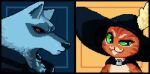 &lt;3 animated anthro blue_background canid canine canis cape clothing couple death_(puss_in_boots) digital_media_(artwork) domestic_cat dreamworks duo facial_markings felid feline felis fur gesture green_eyes grey_body grey_fur hand_heart hat head_markings headgear headwear icon l-eli_(artist) licking licking_lips looking_at_viewer male male/male mammal markings mask_(marking) one_eye_closed orange_background orange_body orange_fur pixel_(artwork) pixel_animation poncho puss_in_boots_(character) puss_in_boots_(dreamworks) red_eyes short_playtime simple_background smile tabby_cat tongue tongue_out wink wolf