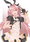 1boy animal_ears astolfo_(fate) astolfo_(saber)_(fate) astolfo_(saber)_(third_ascension)_(fate) black_bow black_gloves blush bow bowtie dress fake_animal_ears fang fate/apocrypha fate/grand_order fate_(series) gloves hair_bow hair_intakes highres long_hair long_sleeves male_focus multicolored_hair one_eye_closed open_mouth otoko_no_ko pink_hair purple_eyes rabbit_ears smile solo streaked_hair twintails v white_hair wing_collar ytk1 