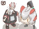  1girl 1other akanotanin13 ambiguous_gender arknights commentary_request costume doctor_(arknights) grey_hair hood hood_up mask open_mouth red_eyes shirt short_hair short_sleeves w_(arknights) white_shirt 