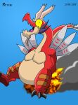belly big_belly burning butt_on_fire dragon fire hi_res long_neck male nintendo overweight overweight_male pain smoke solo tail the_legend_of_zelda valoo wind_waker wings zetaby2594