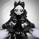 ahoeforcoffee animal_humanoid anthro big_breasts black_body breast_squeeze breasts canid canid_humanoid canine canine_humanoid canis changed_(video_game) crossgender duo female first_person_view front_view goo_creature hand_on_breast hi_res humanoid latex latex_body looking_at_viewer male male/female mammal mammal_humanoid mask puro_(changed) skull_mask wolf wolf_humanoid