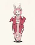  animal_ears blush bob_cut gyosone hair_ornament hanten_(clothes) highres japanese_clothes kill_la_kill kimono mankanshoku_mako monochrome rabbit rabbit_ears short_hair solo tareme 