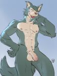 3:4 anthro balls beastars canid canine canis foreskin genitals hi_res humanoid_genitalia humanoid_penis legoshi_(beastars) lion21 male mammal nude penis simple_background solo wolf