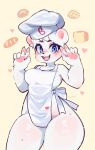absurd_res anthro apron apron_only bear beauty_mark big_breasts bimbo_(bakery) bimbo_bear blue_eyes blush breasts chef_hat claws clothed clothing female fredek666 front_view fur hat headgear headwear hi_res looking_at_viewer mammal pawpads polar_bear skimpy smile solo standing thick_thighs ursine white_body white_fur