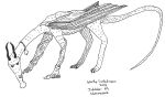 2018 ambiguous_gender armor bell bell_collar black_claws black_horn chain_collar claws clothing collar cross-hatching dragon feral gauntlets gloves handwear hatching_(art) hi_res horn long_neck long_snout long_tail membrane_(anatomy) membranous_wings mostly_nude nonbinary_(lore) scales scar shaded snout solo sparky_lurkdragon sparky_lurkdragon_(character) straps tail traditional_media_(artwork) wings