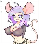 andromorph anthro batdeadinside big_breasts big_ears big_eyes black_clothing breasts clothing female intersex mammal mouse mouse_ears mouse_tail murid murine rodent smile solo topwear white_body