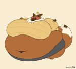 &lt;3 2024 anthro artist_name belly big_belly big_breasts big_cheeks bloated blush bottomwear breasts brown_body brown_ears brown_hair brown_inner_ear brown_tail brown_tail_tip brownie cheek_bulge clothing colored deep_navel digital_media_(artwork) eating eating_food eevee emme_(reathe) eyelashes fat_fetish female flat_colors food food_in_mouth generation_1_pokemon green_eyes grey_bottomwear grey_clothing grey_shorts hair hi_res huge_breasts hyper hyper_belly hyper_breasts incidental_(artist) lips lipstick makeup messy morbidly_obese morbidly_obese_anthro morbidly_obese_female navel neck_tuft nintendo obese obese_anthro obese_female overweight overweight_anthro overweight_female pokemon pokemon_(species) shorts simple_background solo sweater tail tan_background tan_clothing tan_sweater tan_topwear tight_clothing topwear tuft weight_gain white_neck_tuft white_tail_tip yellow_heart yellow_lips yellow_lipstick