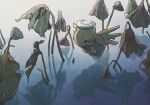  artist_name bug carapace death floating flower gradient_background halo hole leaf looking_down no_humans odo_7ta pokemon reflection shadow shedinja water wings 