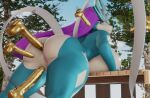 3d_(artwork) anal anthro biped blue_body breasts butt digital_media_(artwork) female flying_penis generation_2_pokemon genitals hair hi_res larger_female legendary_pokemon looking_back male male/female nintendo plant pokemon pokemon_(species) pupils purple_hair pussy size_difference suicune thick_thighs tree xlkev