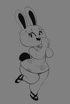  animal_crossing anthro blush_sticker bonbon_(animal_crossing) clothing dress eyelashes female greyscale hair lagomorph mammal mangneto monochrome nintendo open_mouth rabbit smile video_games wide_hips 