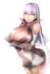  bare_shoulders blue_eyes breasts cleavage highres hips hometa huge_breasts isabelle_(shadowverse) light_smile long_hair looking_at_viewer parted_lips purple_hair shadowverse simple_background sketch smile thighs white_background 