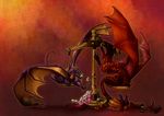  2016 claws detailed_scales digital_media_(artwork) dragon duo feral membranous_wings natoli nude purple_skin red_scales scales smile wings 