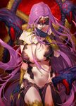  bare_shoulders blindfold breasts claws cleavage fate/grand_order fate_(series) gorgon_(fate) hips huge_breasts lips long_hair looking_down monster_girl navel parted_lips pink_hair rider scales snake solo thighs very_long_hair yang-do 