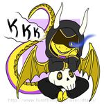  ambiguous_species anthro chibi clothed clothing dragon dtalvi horn sitting smile teeth wings 