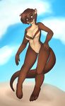  2017 aela anthro box-cat breasts female fur hair looking_at_viewer mammal mustelid nude open_mouth otter short_hair simple_background sketch solo standing 