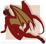  anthro dragon dtalvi hair horn looking_at_viewer male nude simple_background smile solo wings 