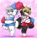  2girls blonde_hair blue_eyes cheerleader dog furry glasses multiple_girls rai-rai short_hair white_hair 