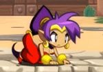  1girl animated animated_gif ass_shake bouncing_breasts breasts crouching dark_skin earrings harem_pants jewelry long_hair pointy_ears ponytail purple_hair shantae shantae:_half-genie_hero shantae_(character) shantae_(series) solo very_long_hair 