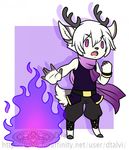  anthro antlers cervine chibi clothed clothing deer dtalvi fire fur hair horn looking_at_viewer magic male mammal open_mouth solo standing 