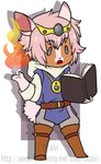  anthro book chibi clothed clothing dtalvi fire fur hair lagomorph magic male mammal open_mouth rabbit solo standing 