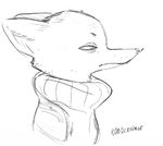  anthro canine charlie_(weaver) clothed clothing disney female fox fur half-closed_eyes mammal monochrome pack_street signature simple_background solo text unknown_artist white_background zootopia 