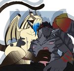  anthro dragon dtalvi duo erection feline fur girly hair handjob horn hybrid kissing male male/male mammal nipples sex unzipped wings 