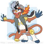  ambiguous_gender anthro canine carrying clothed clothing dtalvi duo fire fur hair male mammal nintendo piggyback pok&eacute;mon simple_background smile video_games 