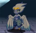  1girl animated animated_gif blue_skin breasts feathered_wings feathers harpy light_blue_hair monster_girl shantae shantae:_half-genie_hero shantae_(character) shantae_(series) solo transformation wings 