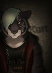  2017 anthro blood clothing digital_media_(artwork) feline flannel fur geno28_(artist) hair hi_res looking_at_viewer mammal multi_eye muscular portrait signature solo tagme the_walking_dead tiger 