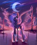  blue_eyes blue_fur blue_hair cutie_mark detailed_background equine feathered_wings feathers female feral friendship_is_magic fur gianghanez2880 hair horn mammal my_little_pony nude princess_luna_(mlp) sky smile solo standing star starry_sky winged_unicorn wings 