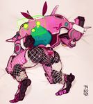  animal_ears ass bunny_ears fishnet_pantyhose fishnets holographic_monitor mecha meka_(overwatch) no_humans overwatch panties pantyhose pink_panties solo thong topless underwear what 