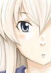  blonde_hair close-up commentary_request grey_eyes hair_between_eyes head_only highres inoue_kousei kantai_collection long_hair looking_at_viewer nose parted_lips sailor_collar shimakaze_(kantai_collection) sidelocks solo 