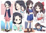  black_hair blush bow brown_eyes closed_eyes hair_bow hairband idolmaster idolmaster_cinderella_girls japanese_clothes juralumin kimono long_hair looking_at_viewer multiple_girls open_mouth pout sasaki_chie short_hair sketch tachibana_arisu 