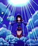  :d absurdres belt between_legs blacky blue_cloak blue_footwear blue_hat blue_ribbon blue_skirt broom broom_riding cloak cloud collared_shirt commentary_request flying happy hat highres kagari_atsuko little_witch_academia long_hair long_sleeves neck_ribbon night night_sky open_mouth outstretched_arms red_belt red_eyes red_hair red_ribbon red_stripes ribbon round_teeth shirt shoes shooting_star skirt sky smile solo spread_arms star_(sky) starry_sky teeth white_shirt wide_sleeves witch witch_hat 