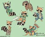  anthro clothed clothing digitigrade disguise english_text eyes_closed female flying frown fully_clothed grumpy guardians_of_the_galaxy guide_lines holding_object holding_weapon hug laser_gun lylla male male/female mammal marvel multiple_images mustelid otter ovopack raccoon ranged_weapon rocket_raccoon solo spacesuit suspension text unamused uniform url weapon 